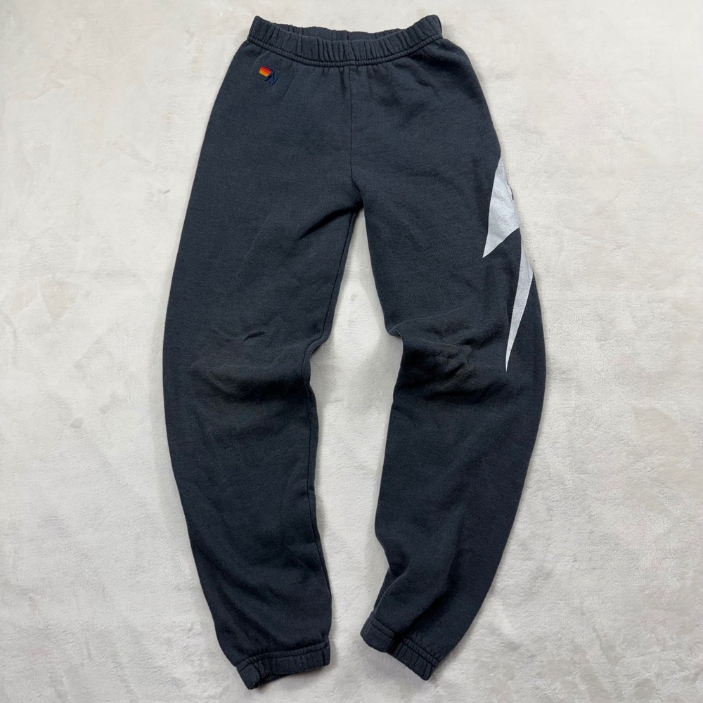 Aviator Nation Kids Bolt Sweatpants Charcoal Gray Silver Lightning Size 10